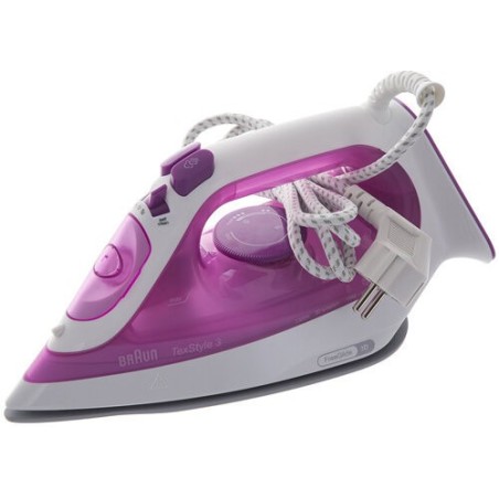 Braun TexStyle 3 SI 3030 PU Steam Iron 2300W - Stylish Pink & White for Effortless Wrinkle Removal!